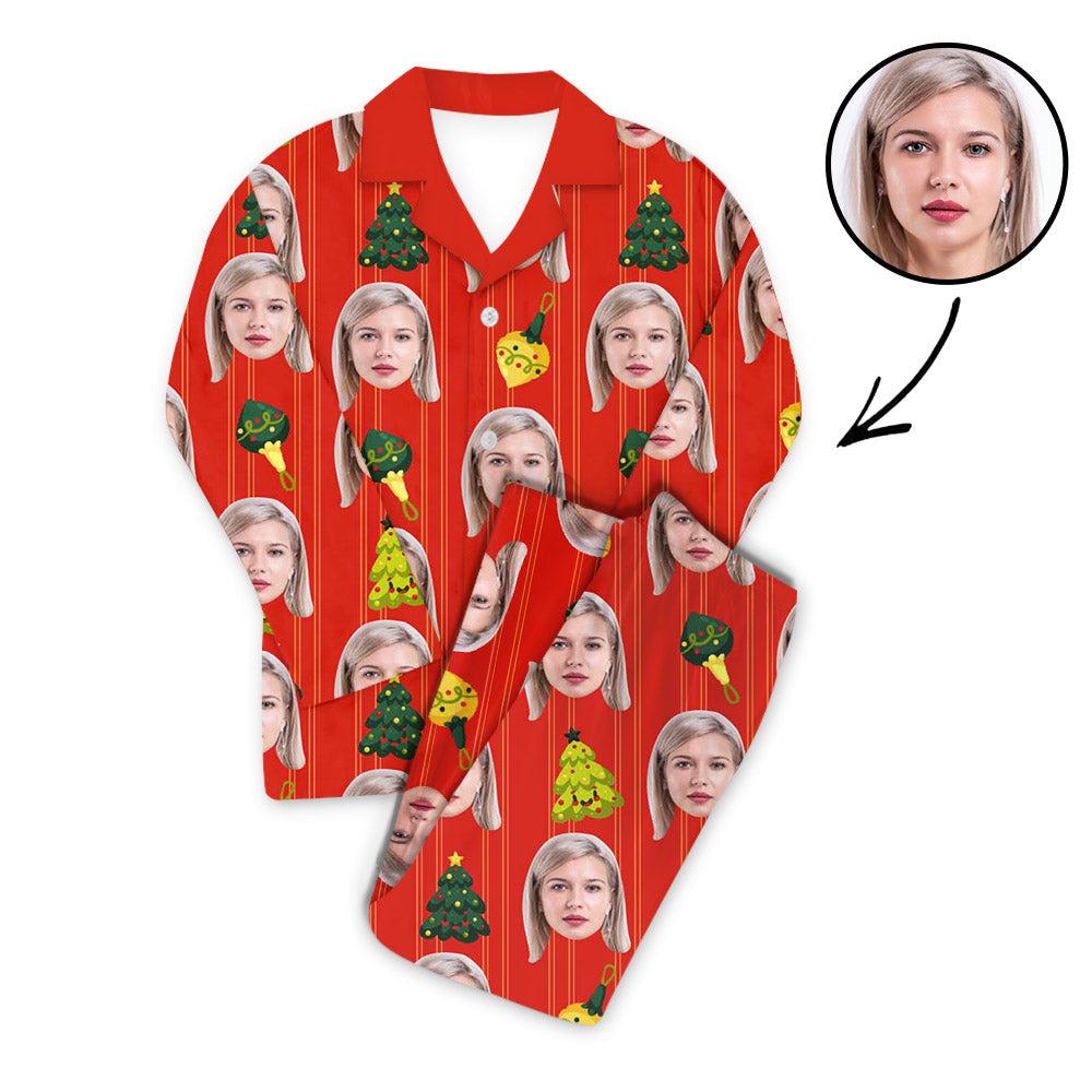 Benutzerdefiniertes Foto Pyjama Set Unisex Weihnachtsbaum Rot