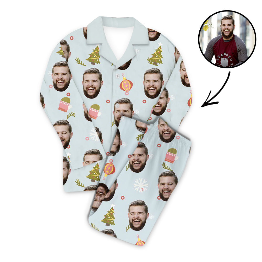 Benutzerdefiniertes Foto Pyjama Set Unisex mit Weihnachtsanhänger und Schneeflocke