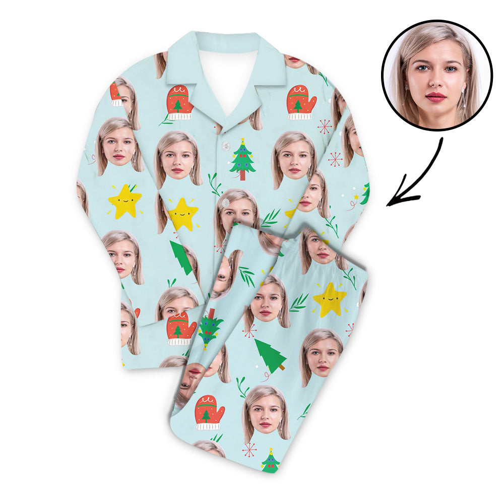 Benutzerdefiniertes Foto Pyjama Set Unisex-Weihnachtsbaum und Handschuhe