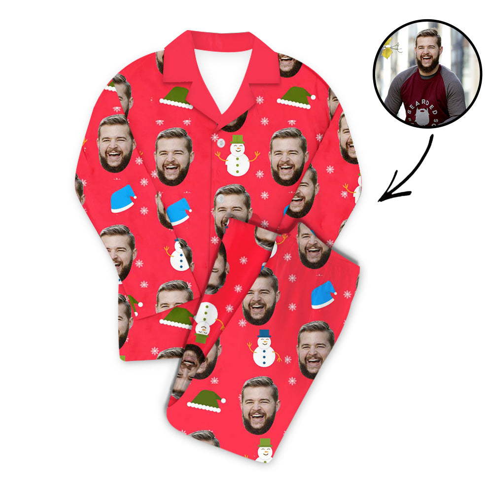 Benutzerdefiniertes Foto Pyjama Set Unisex-Schneemann und Weihnachtsmütze