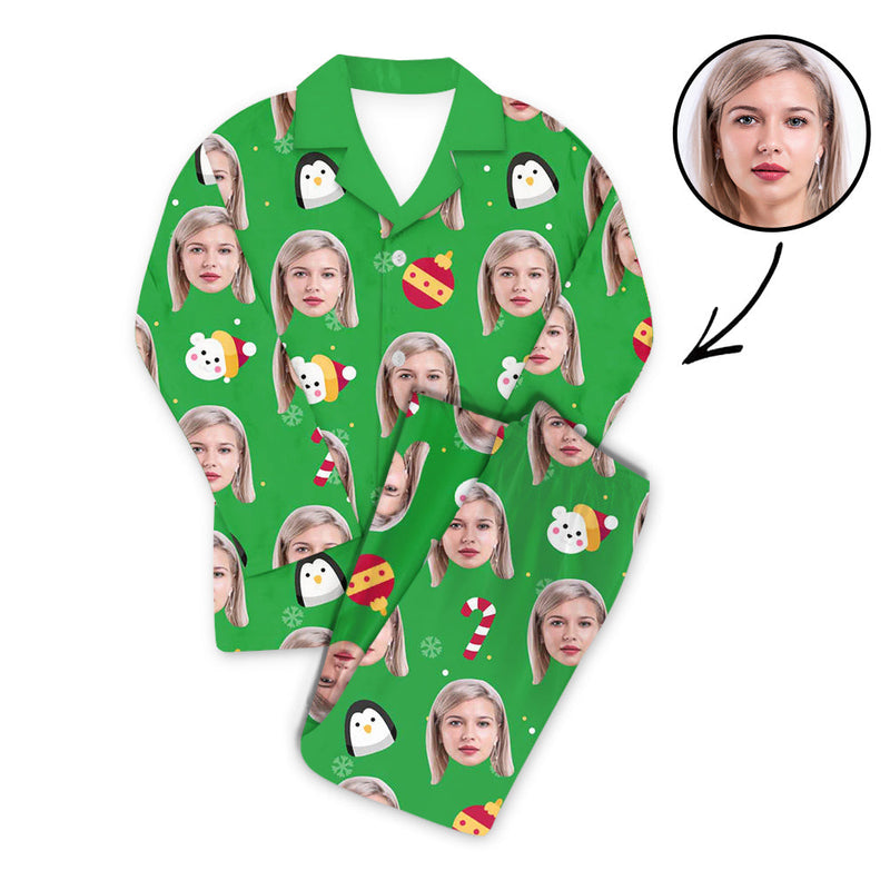 Benutzerdefiniertes Foto Pyjama Set Unisex Zuckerstange und Weihnachtsgrün