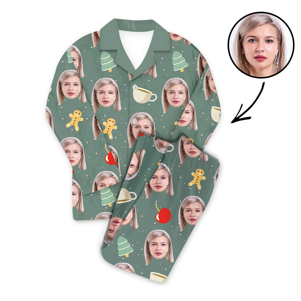 Benutzerdefiniertes Foto Pyjama Set Unisex-Weihnachtsbaum und Apfel