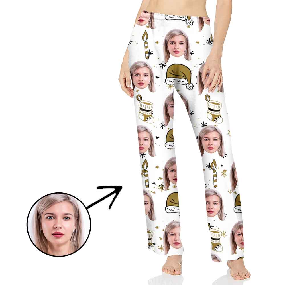 Personalisiert Foto Pyjamas Hose für Frauen Weihnachtsmütze und Weihnachtssocken