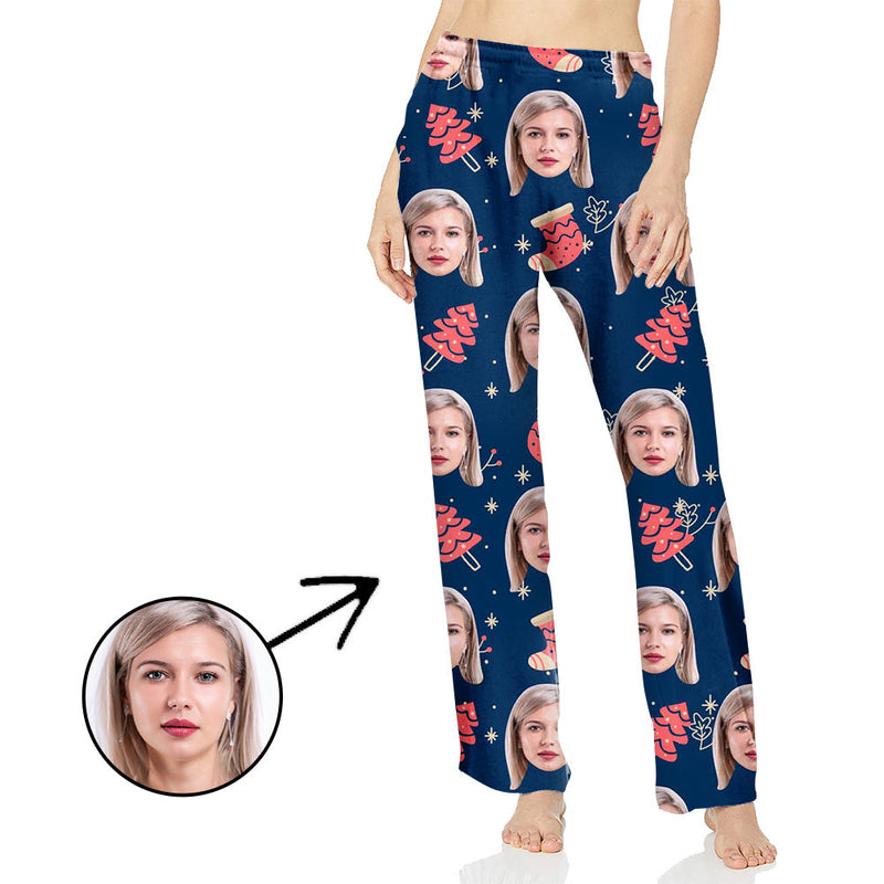 Personalisiert Foto Pyjamas Hose für Frauen Weihnachtsbaum und Weihnachtssocken