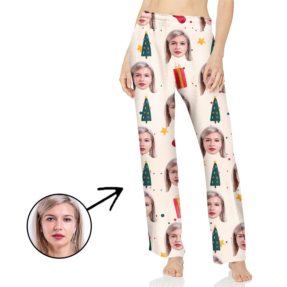 Personalisiert Foto Pyjamas Hose für Frauen Weihnachtsbaum und Geschenke