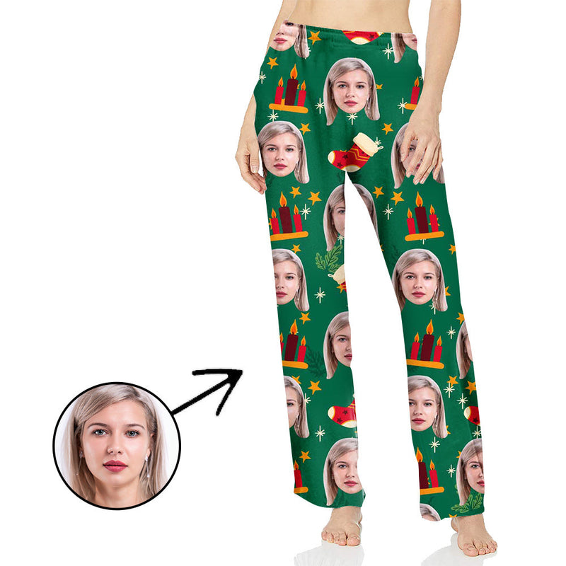 Personalisiert Foto Pyjamas Hose für Frauen Weihnachtskerze