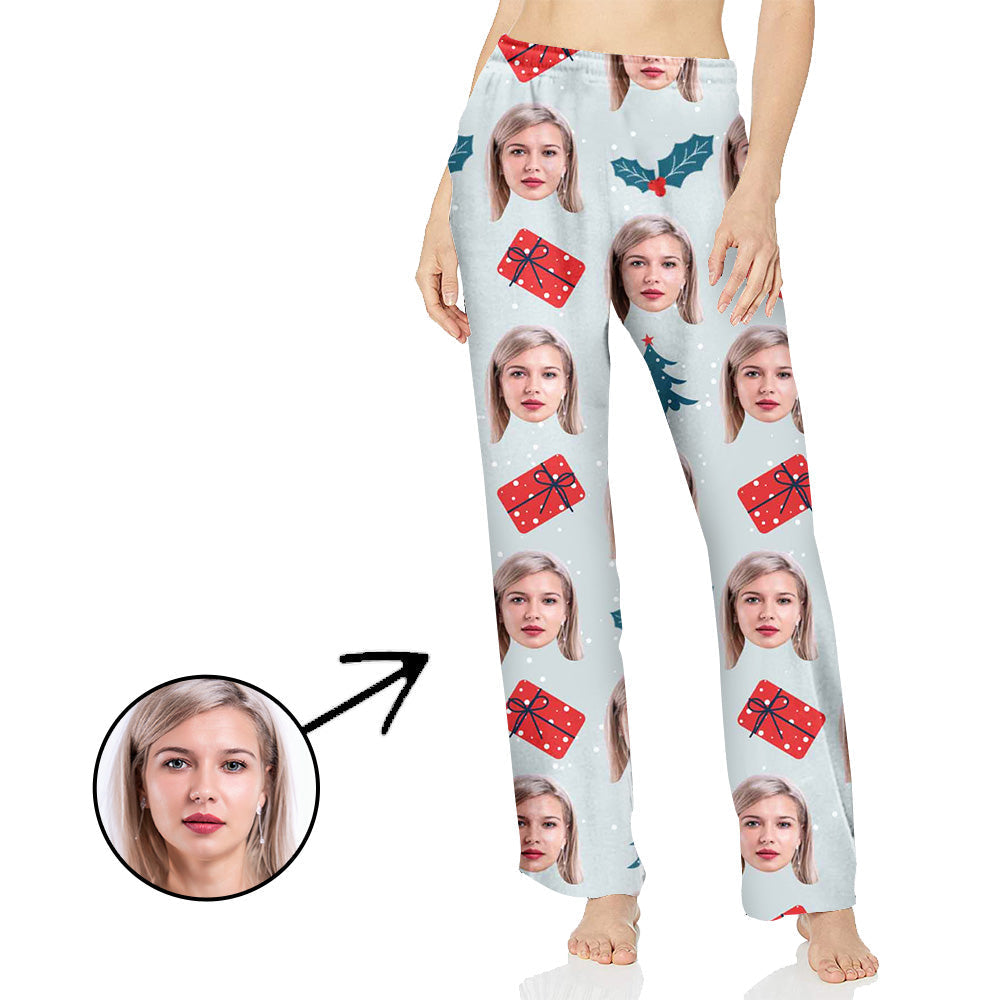 Personalisiert Foto Pyjamas Hose für Frauen Weihnachtsbaum mit Geschenken