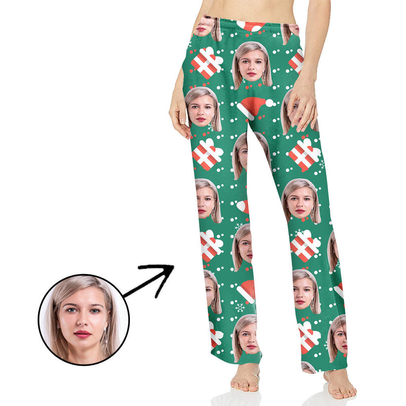 Personalisiert Foto Pyjamas Hose für Frauen Weihnachtsmütze und Geschenke