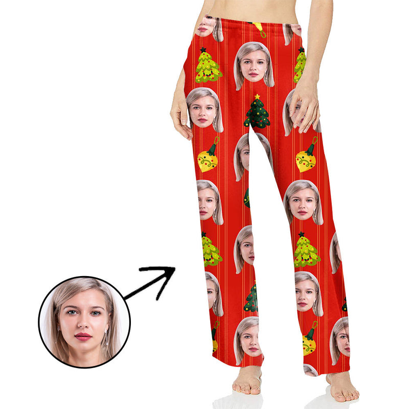 Personalisiert Foto Pyjamas Hose für Frauen Weihnachtsbaum rot