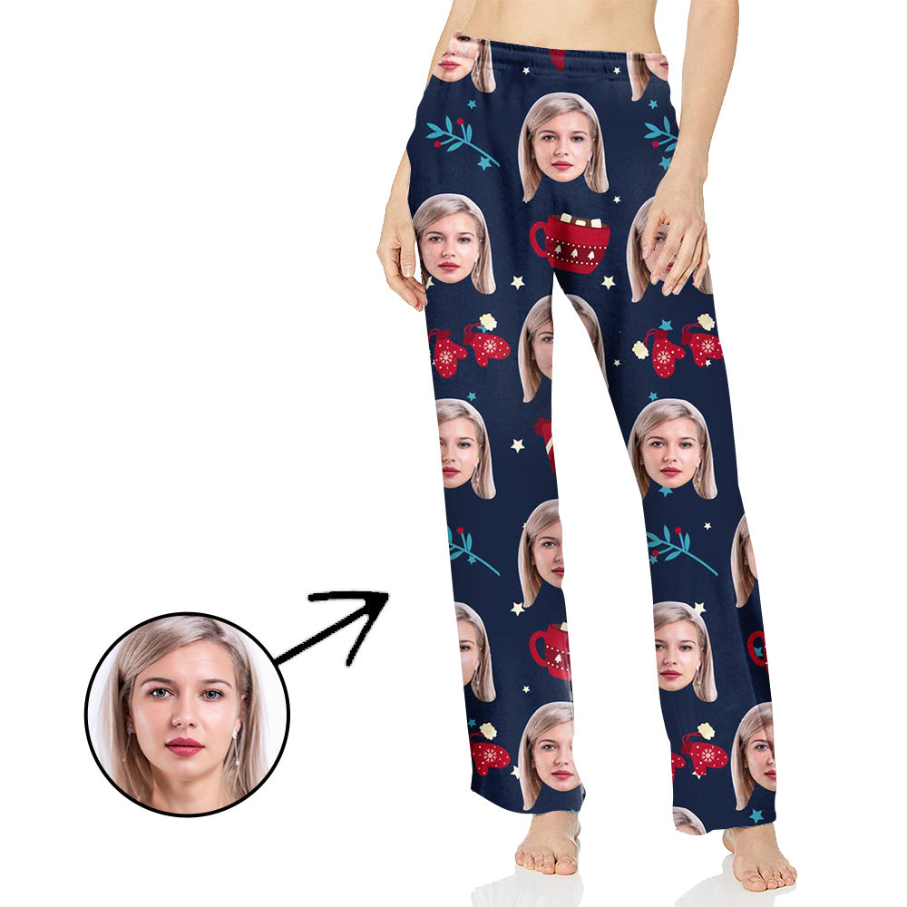 Personalisiert Foto Pyjamas Hose für Frauen Mit Weihnachtsanhänger