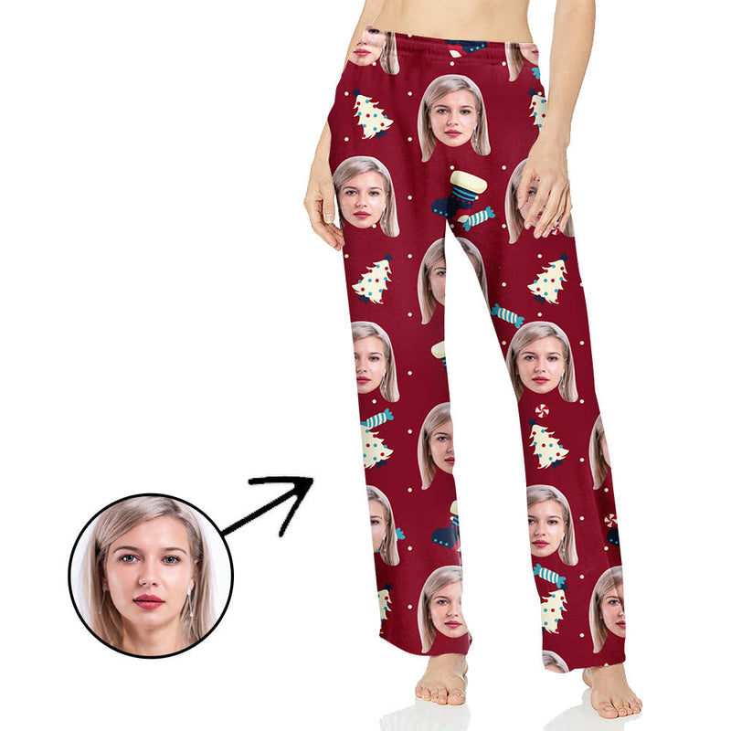 Personalisiert Foto Pyjamas Hose für Frauen Weihnachtsbaum I Rot