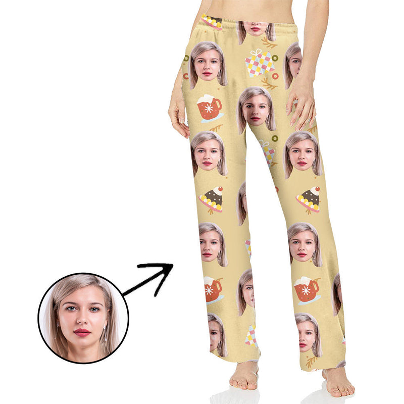 Personalisiert Foto Pyjamas Hose für Frauen Mit Weihnachtsanhänger und Tasse