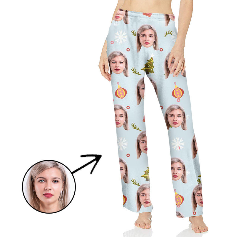 Personalisiert Foto Pyjamas Hose für Frauen Mit Weihnachtsanhänger und Schneeflocke