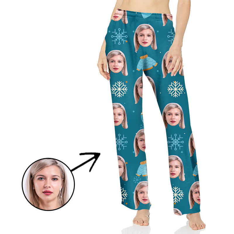 Personalisiert Foto Pyjamas Hose für Frauen Schneeflocke I Blau