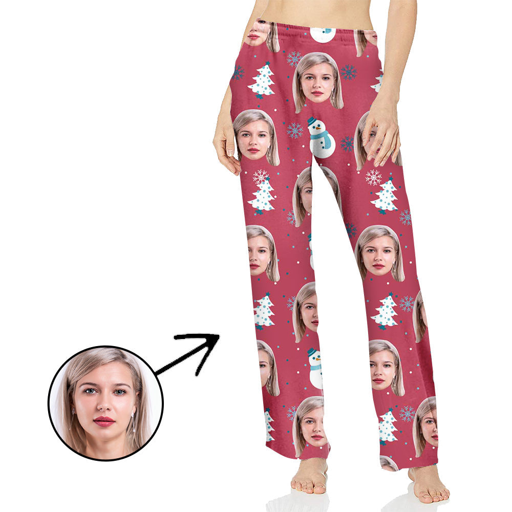 Personalisiert Foto Pyjamas Hose für Frauen Schneema und Weihnachtsbaum