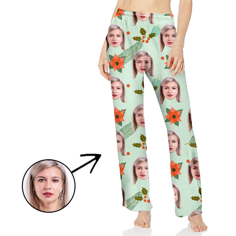 Personalisiert Foto Pyjamas Hose für Frauen Weihnachtsblume