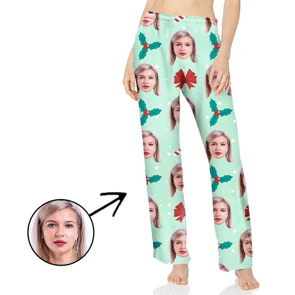 Personalisiert Foto Pyjamas Hose für Frauen Weihnachtsanhänger mit Zuckerstange