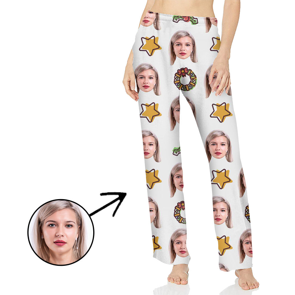 Personalisiert Foto Pyjamas Hose für Frauen Gelbe Sterne und Süßigkeiten