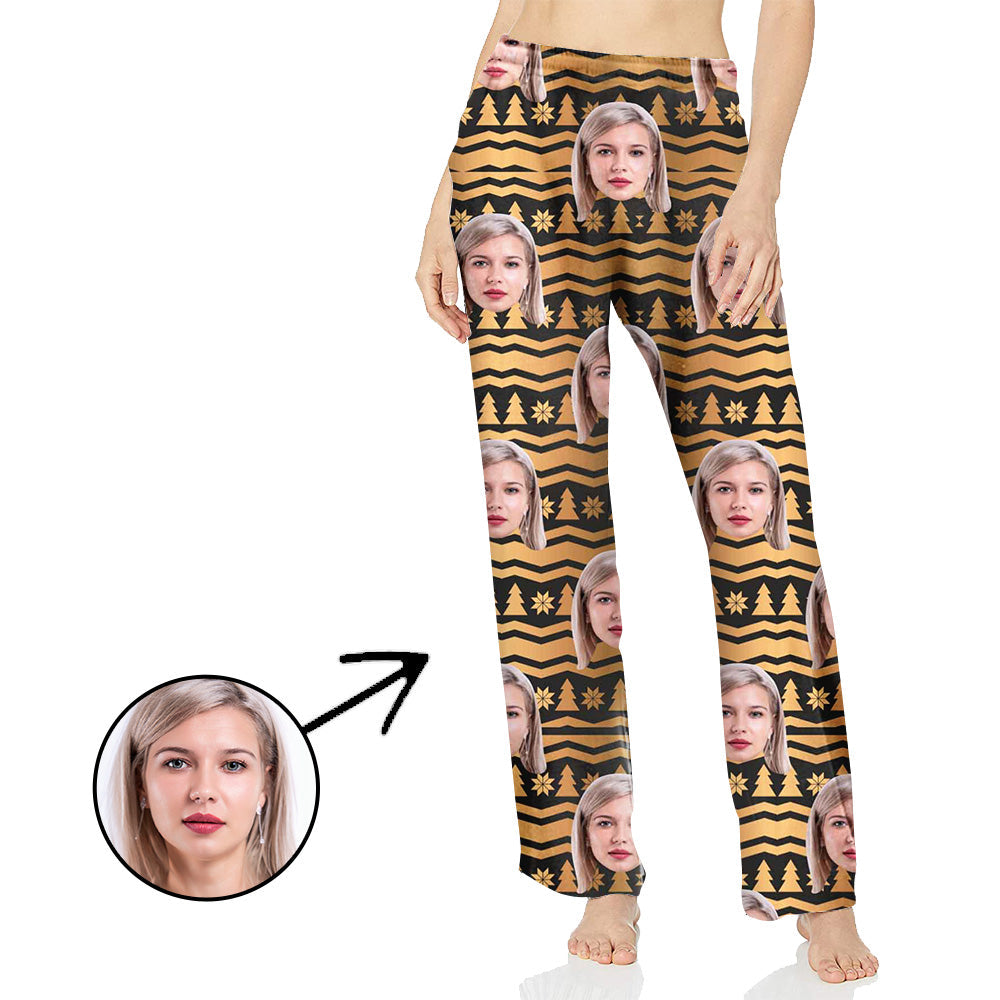 Personalisiert Foto Pyjamas Hose für Frauen Überall Weihnachtsbäume