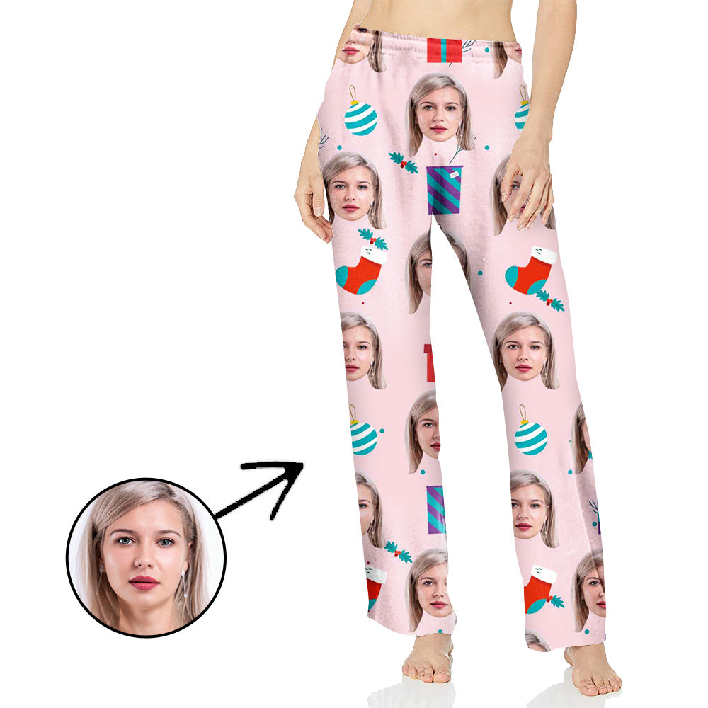 Personalisiert Foto Pyjamas Hose für Frauen Feiern Sie Weihnachten mit rosa Lichtern