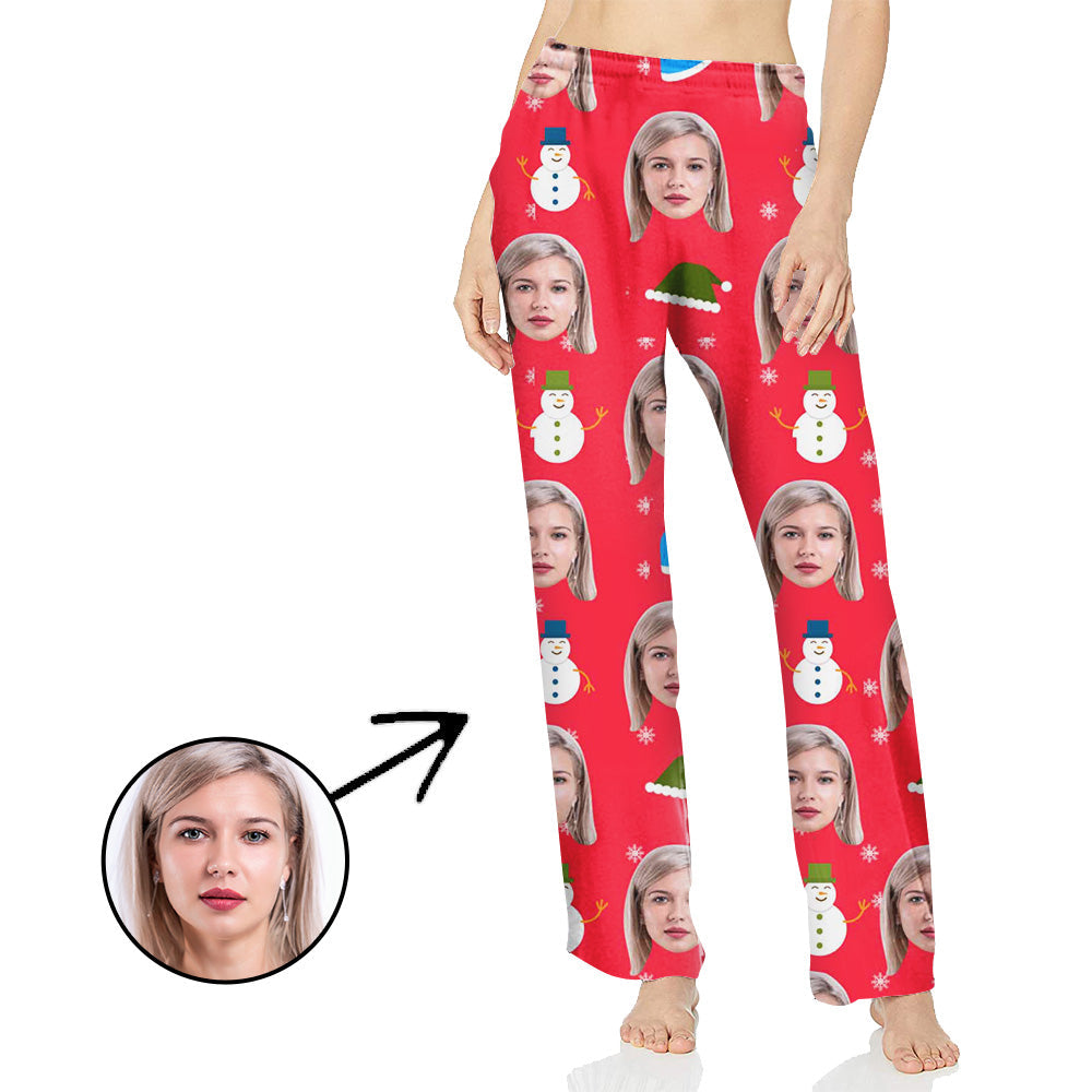 Personalisiert Foto Pyjamas Hose für Frauen Schneema und Weihnachtsmütze