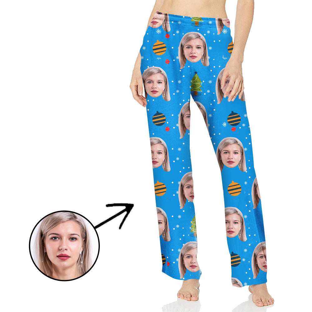 Personalisiert Foto Pyjamas Hose für Frauen Weihnachtspandants I Blau