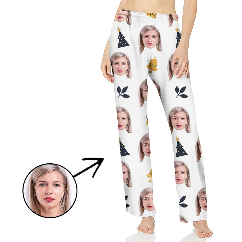 Personalisiert Foto Pyjamas Hose für Frauen Weihnachtsglocke und Blumen