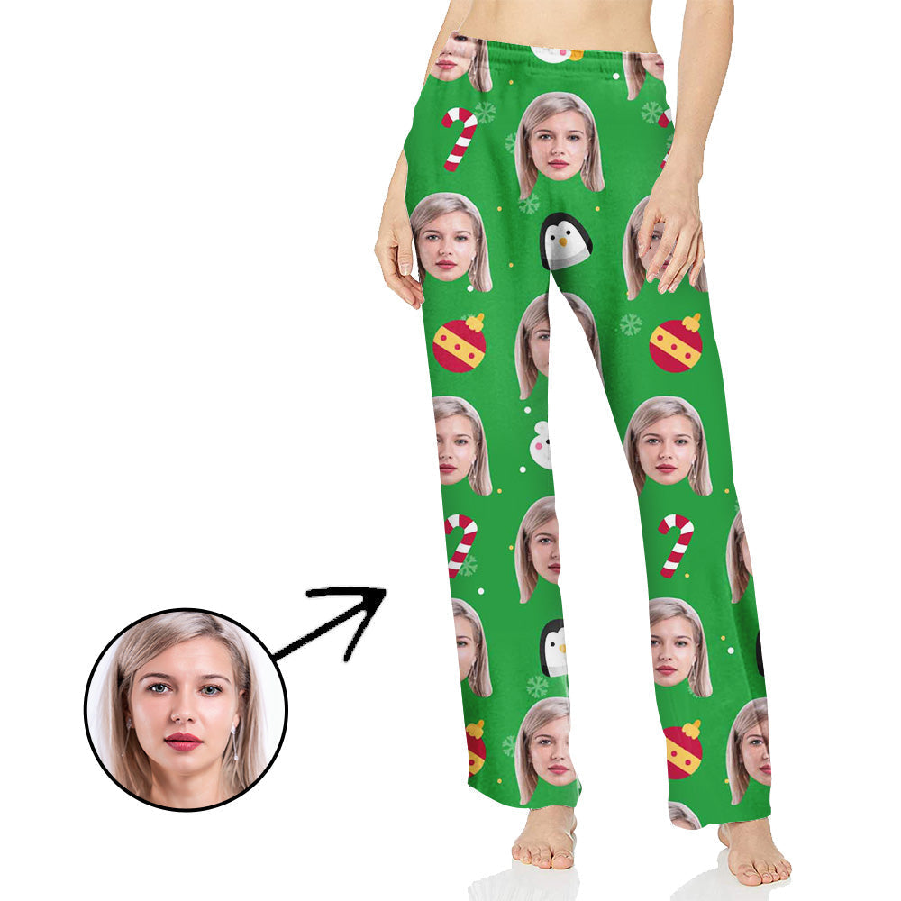 Personalisiert Foto Pyjamas Hose für Frauen Zuckerstange und Weihnachtsgrün