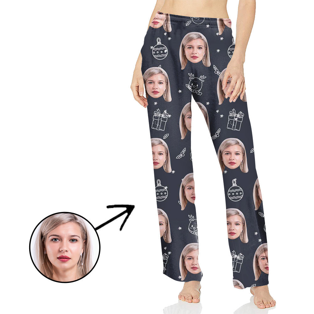 Personalisiert Foto Pyjamas Hose für Frauen Snowma und Elf