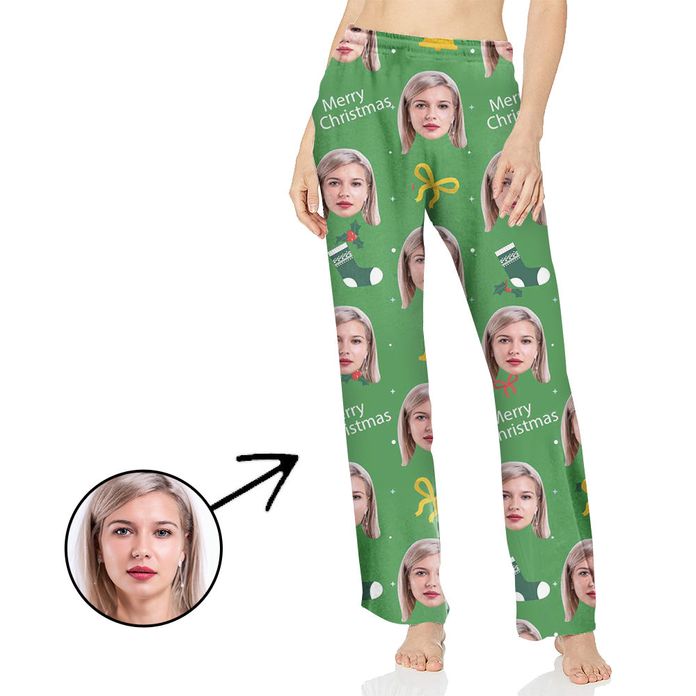 Personalisiert Foto Pyjamas Hose für Frauen Schöne Glocke und frohe Weihnachten