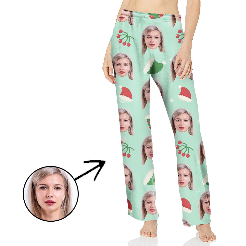 Personalisiert Foto Pyjamas Hose für Frauen Chirtmas Baum und Kirsche