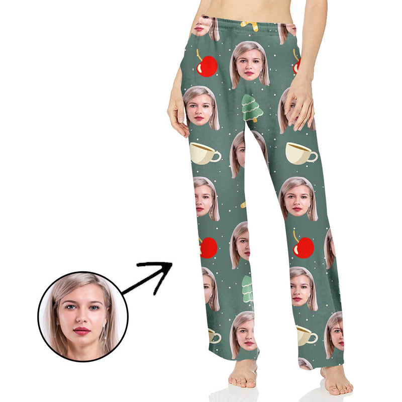 Personalisiert Foto Pyjamas Hose für Frauen Weihnachtsbaum und Apfel