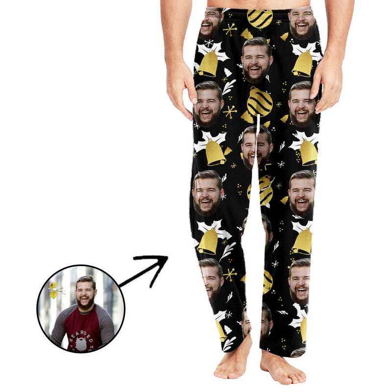 Personalisiert Foto Pyjamas Hose für Männer Weihnachtsglocke mit dem Gesicht meines geliebten Menschen