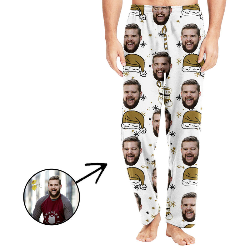 Personalisiert Foto Pyjamas Hose für Männer Weihnachtsmütze und Weihnachtssocken