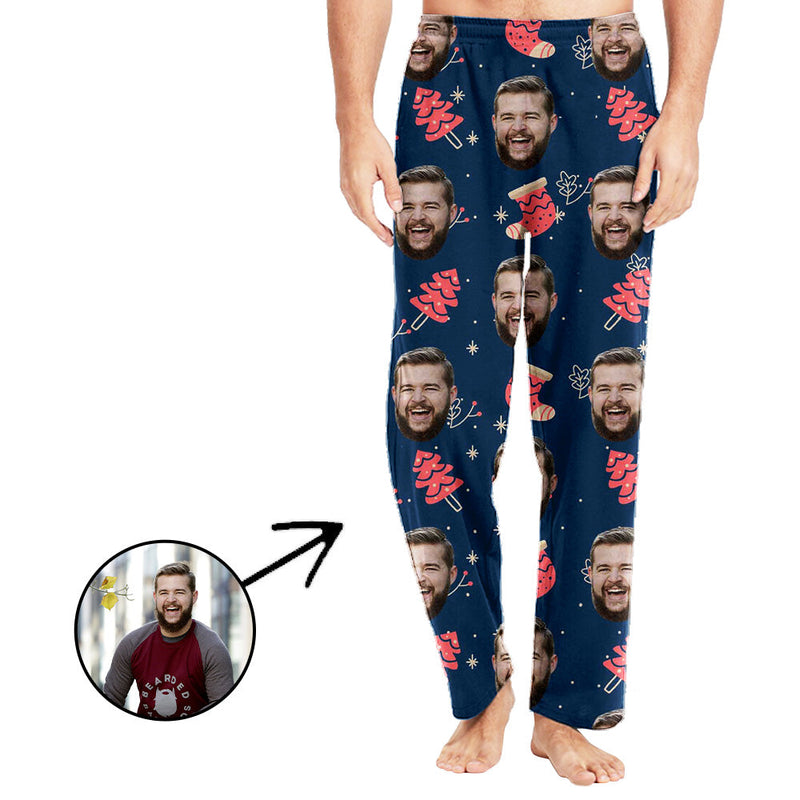 Personalisiert Foto Pyjamas Hose für Männer Weihnachtsbaum und Weihnachtssocken