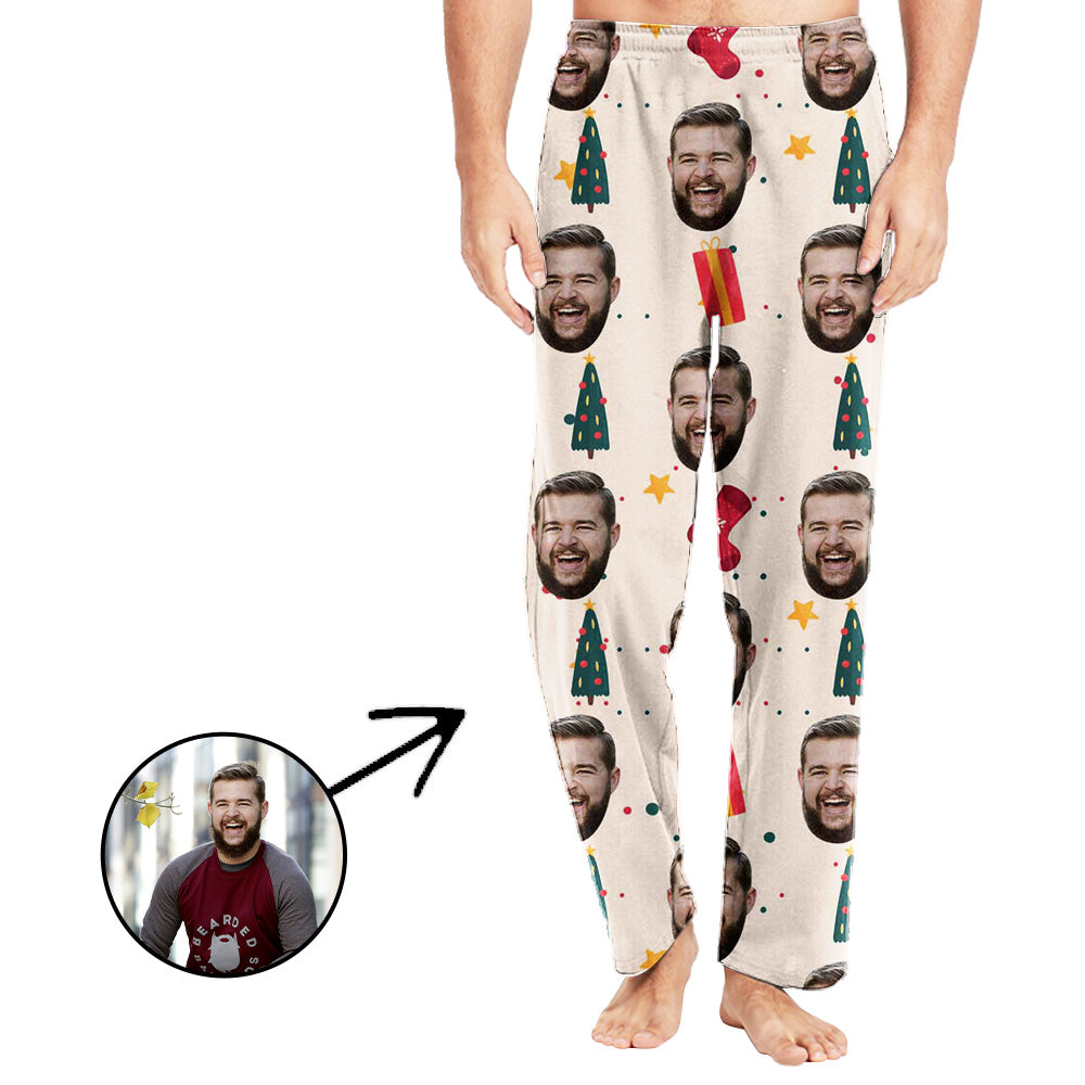 Personalisiert Foto Pyjamas Hose für Männer Weihnachtsbaum und Geschenke