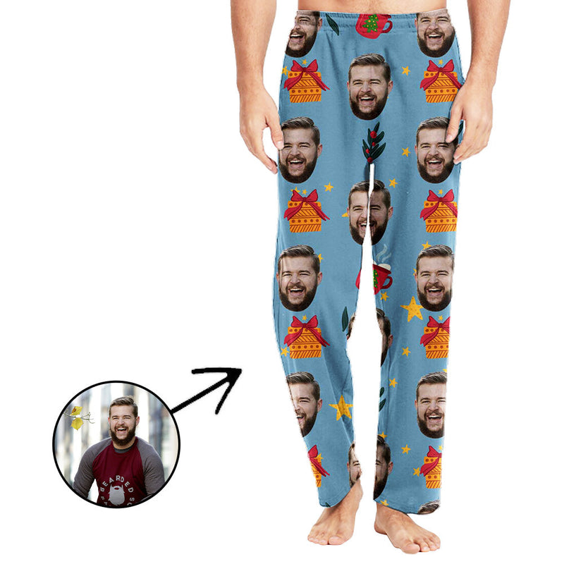 Personalisiert Foto Pyjamas Hose für Männer Weihnachtsgeschenk und Sterne