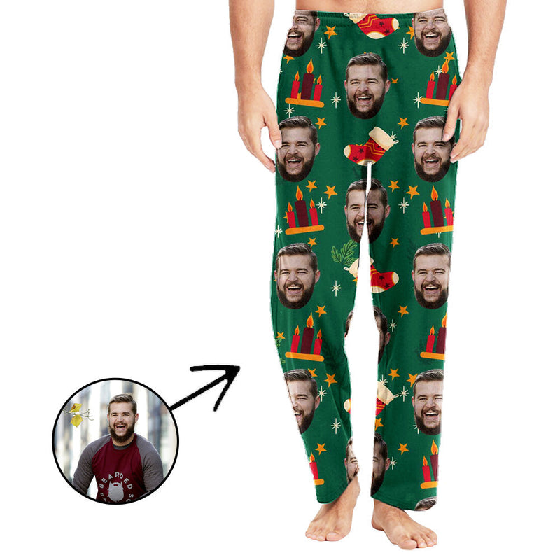 Personalisiert Foto Pyjamas Hose für Männer Weihnachtskerze