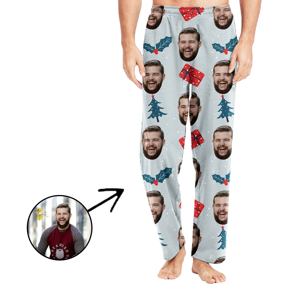 Personalisiert Foto Pyjamas Hose für Männer Weihnachtsbaum mit Geschenken