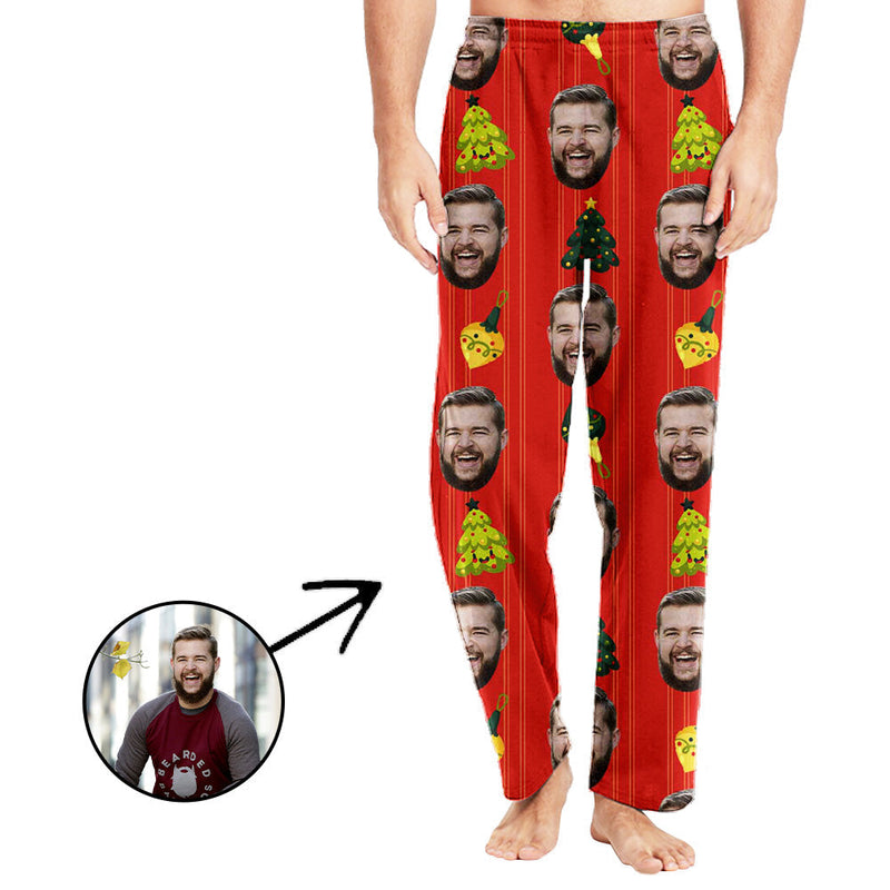 Personalisiert Foto Pyjamas Hose für Männer Weihnachtsbaum rot