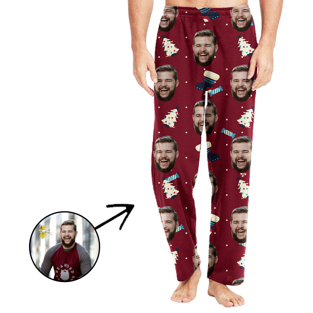 Personalisiert Foto Pyjamas Hose für Männer Weihnachtsbaum in Rot