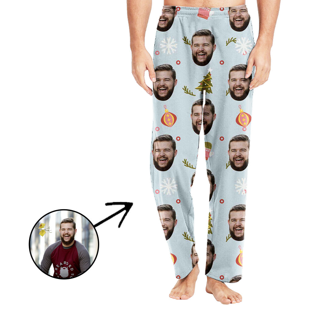 Personalisiert Foto Pyjamas Hose für Männer Mit Weihnachtsanhänger und Schneeflocke