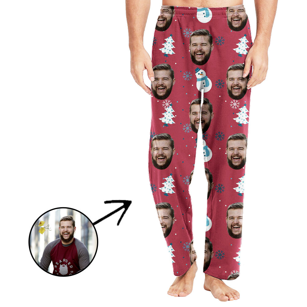 Personalisiert Foto Pyjamas Hose für Männer Schneemann und Weihnachtsbaum