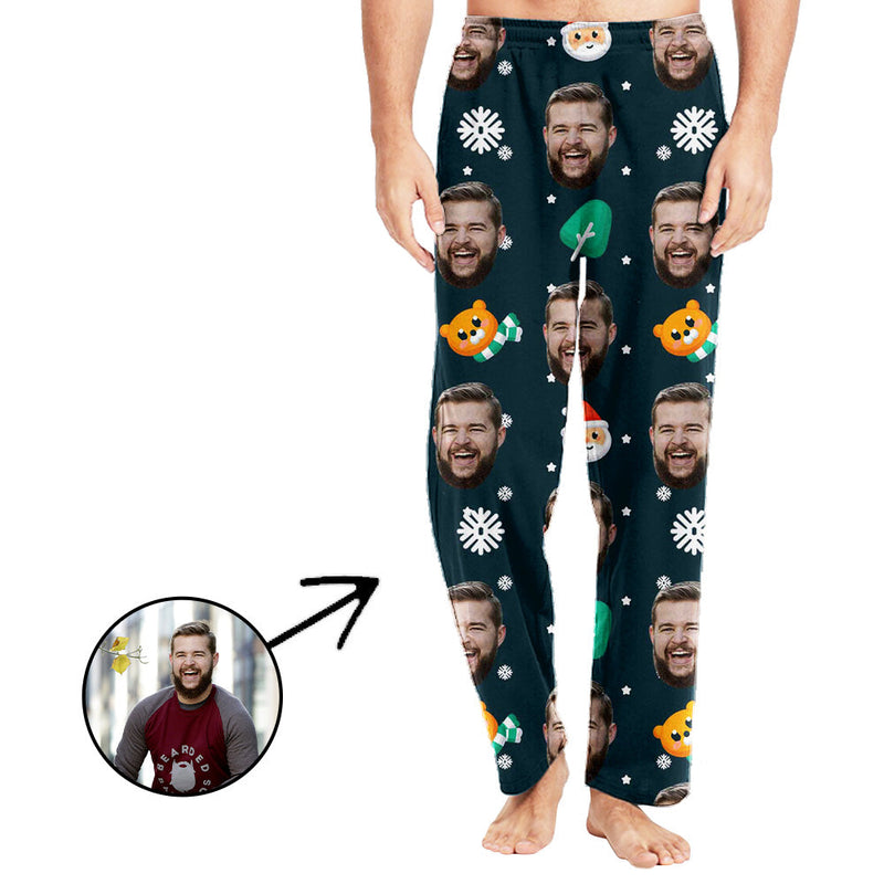 Personalisiert Foto Pyjamas Hose für Männer Schneeflocke und schöner Bär