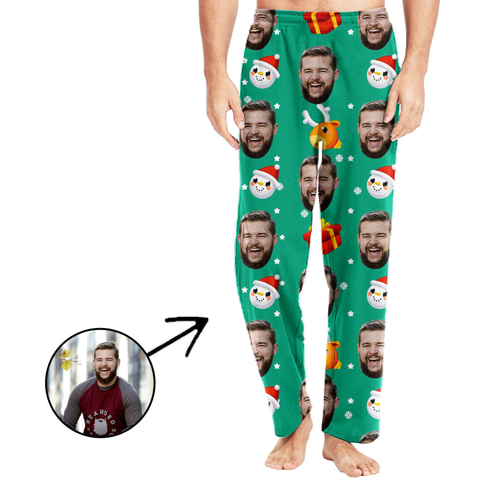 Personalisiert Foto Pyjamas Hose für Männer Schöner Schneemann und Geschenke