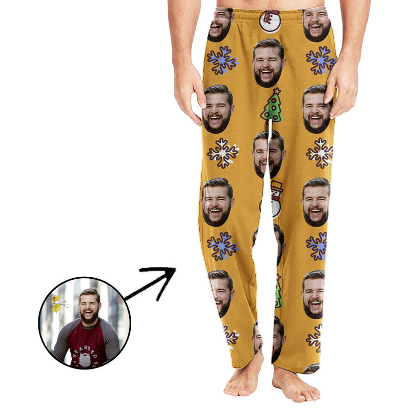 Personalisiert Foto Pyjamas Hose für Männer Schneeflocke mit Weihnachtsbaum