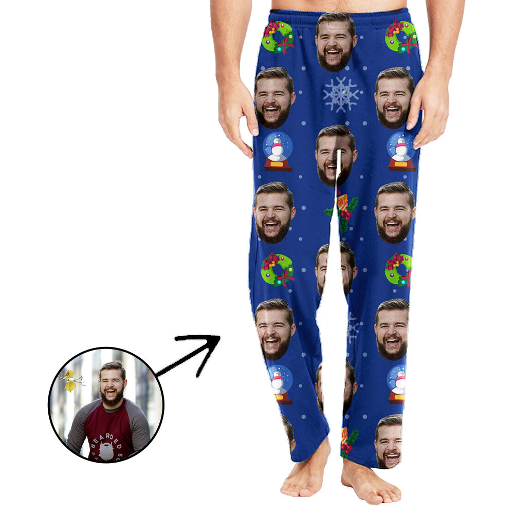 Personalisiert Foto Pyjamas Hose für Männer Schneemann und Schneeflocke