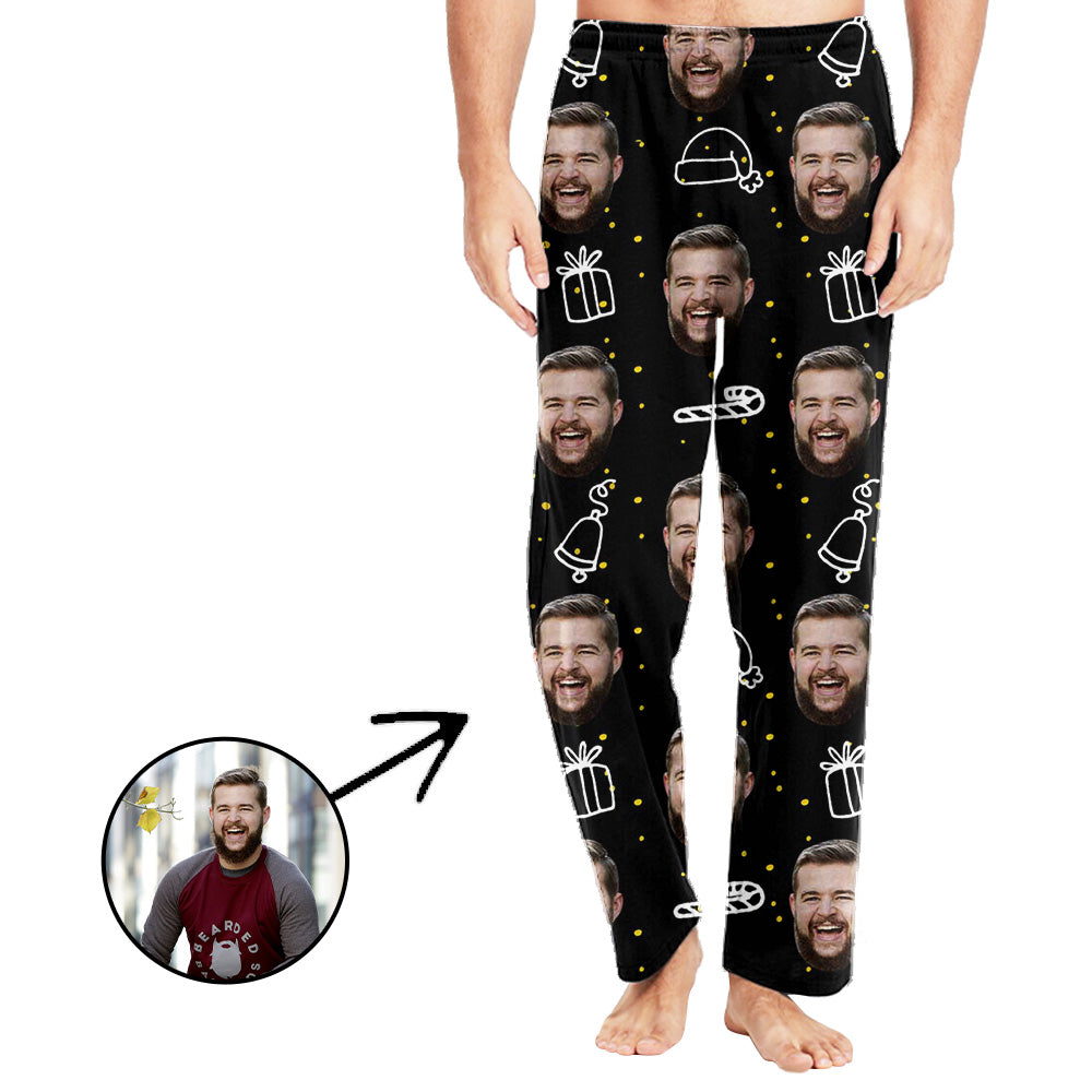 Personalisiert Foto Pyjamas Hose für Männer Weihnachtsmütze und Zuckerstange