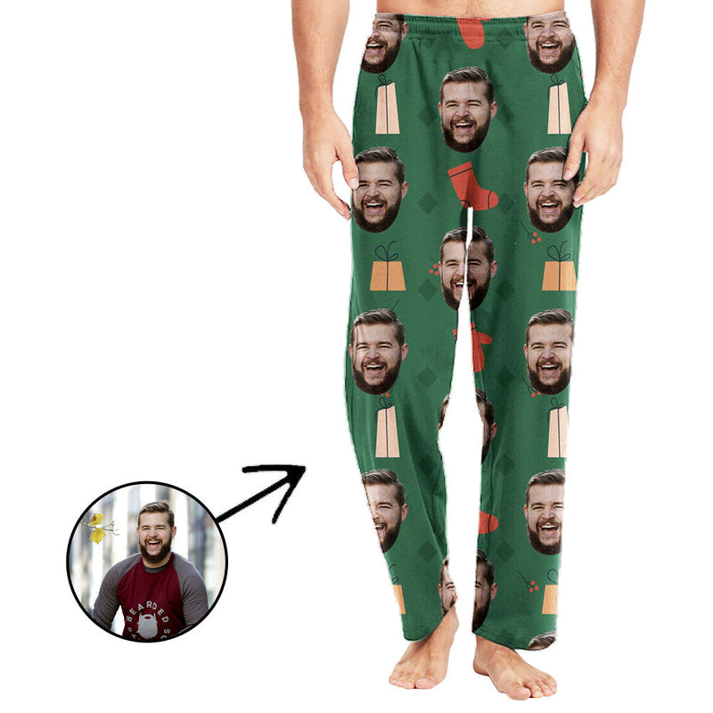 Personalisiert Foto Pyjamas Hose für Männer Weihnachtsgrün mit Pandanten