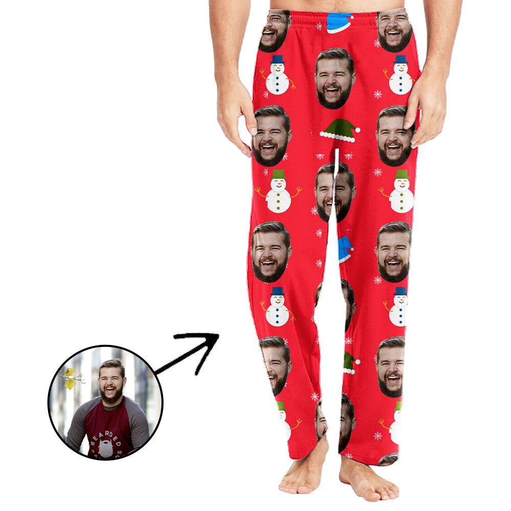 Personalisiert Foto Pyjamas Hose für Männer Schneemann und Weihnachtsmütze